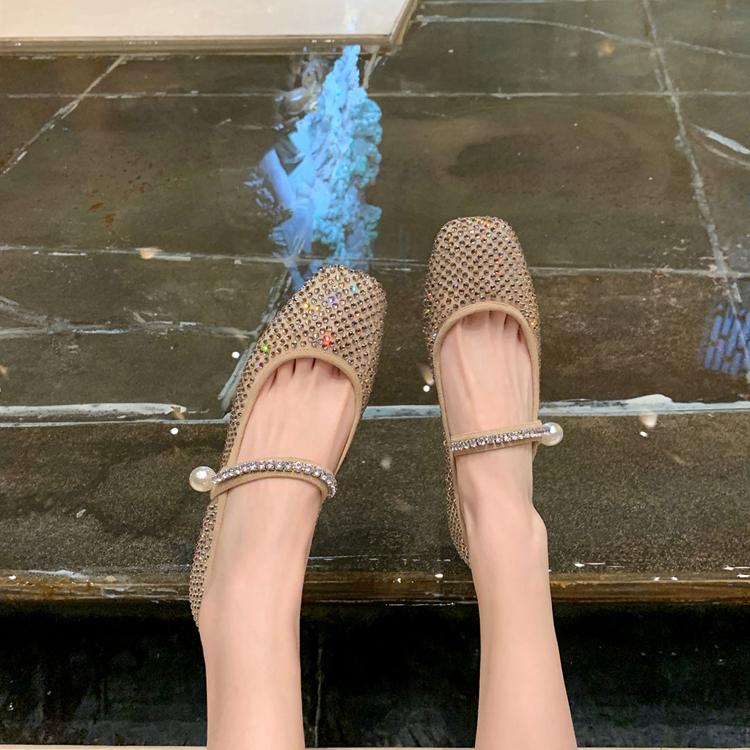 Elegant Square Toe Mesh Pearl Mary Jane Women's Shoes