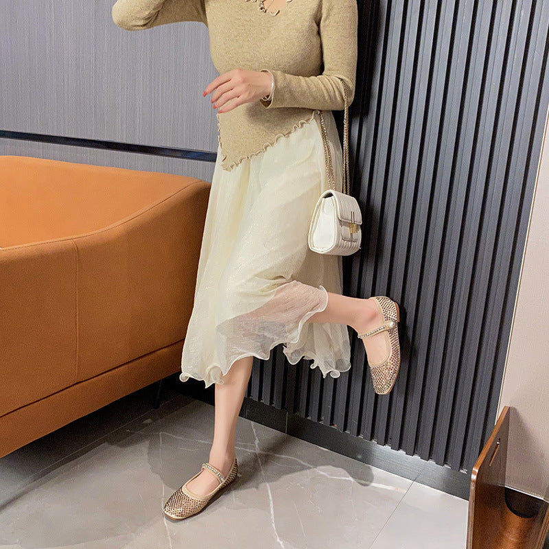Elegant Square Toe Mesh Pearl Mary Jane Women's Shoes