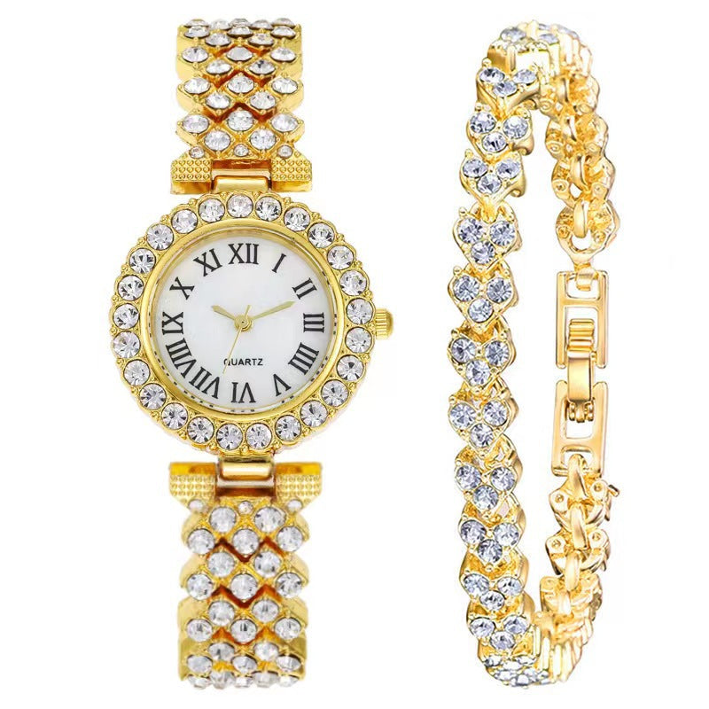 Elegant Starry Quartz Women's Watch with Matching Bracelet (Silver/Gold/Rose Gold)