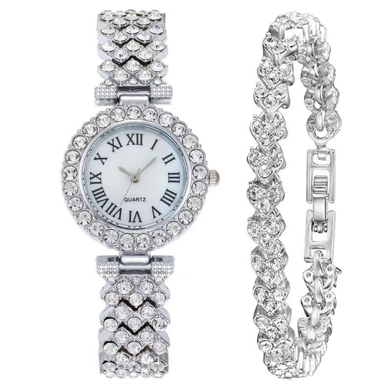 Elegant Starry Quartz Women's Watch with Matching Bracelet (Silver/Gold/Rose Gold)