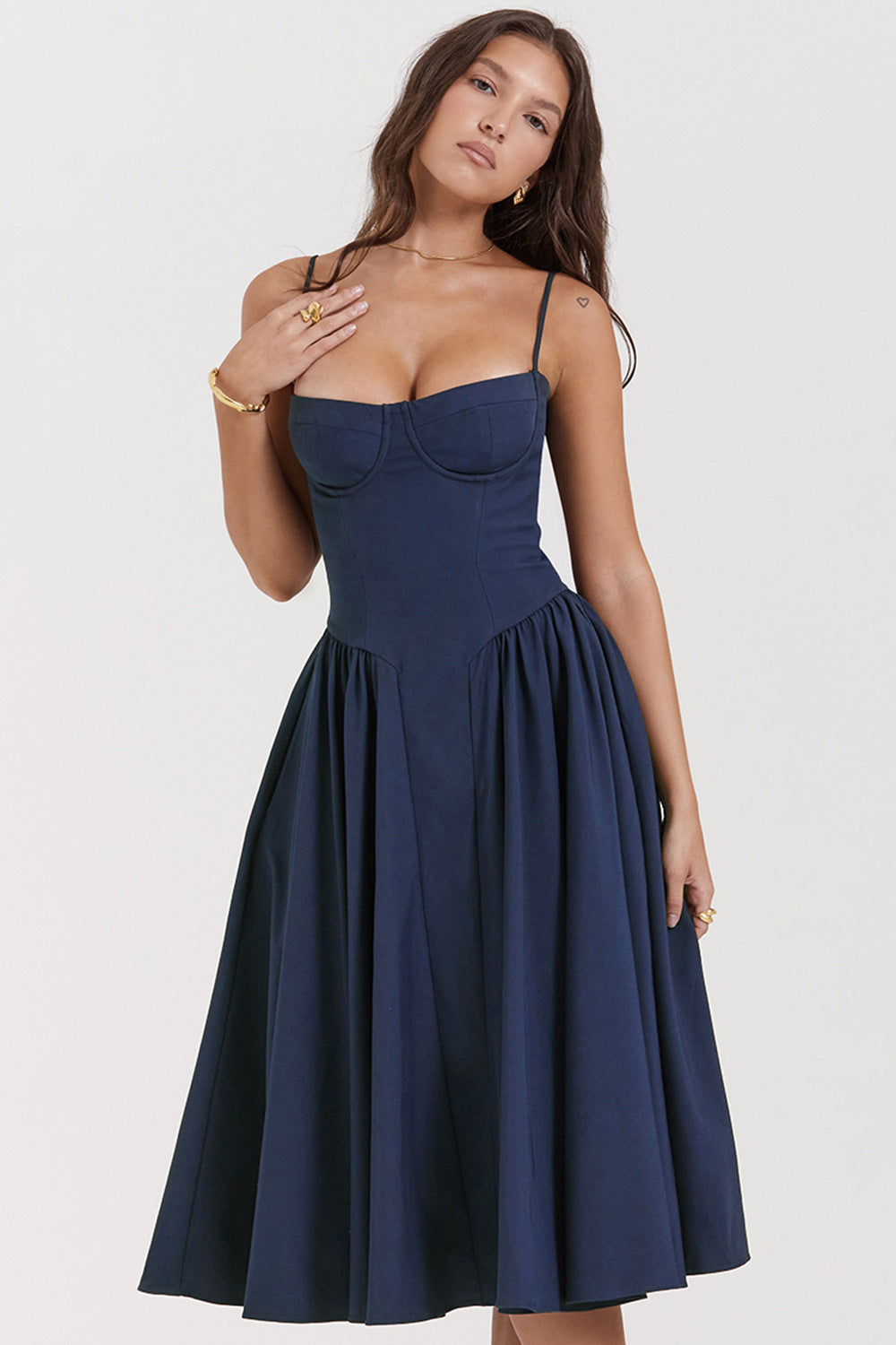 Elegant Stitched High Waist Slip Dress