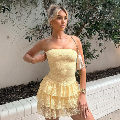 Elegant Strapless Cake Skirt Dress