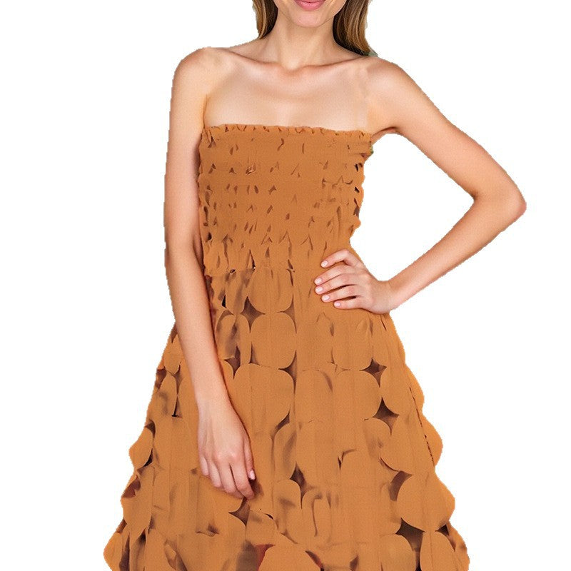 Elegant Strapless High-Waist Fringe Dress