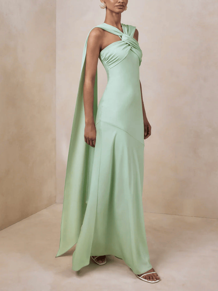 Elegant Strapless Long Dress with Ribbons