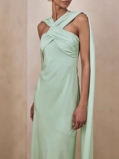 Elegant Strapless Long Dress with Ribbons