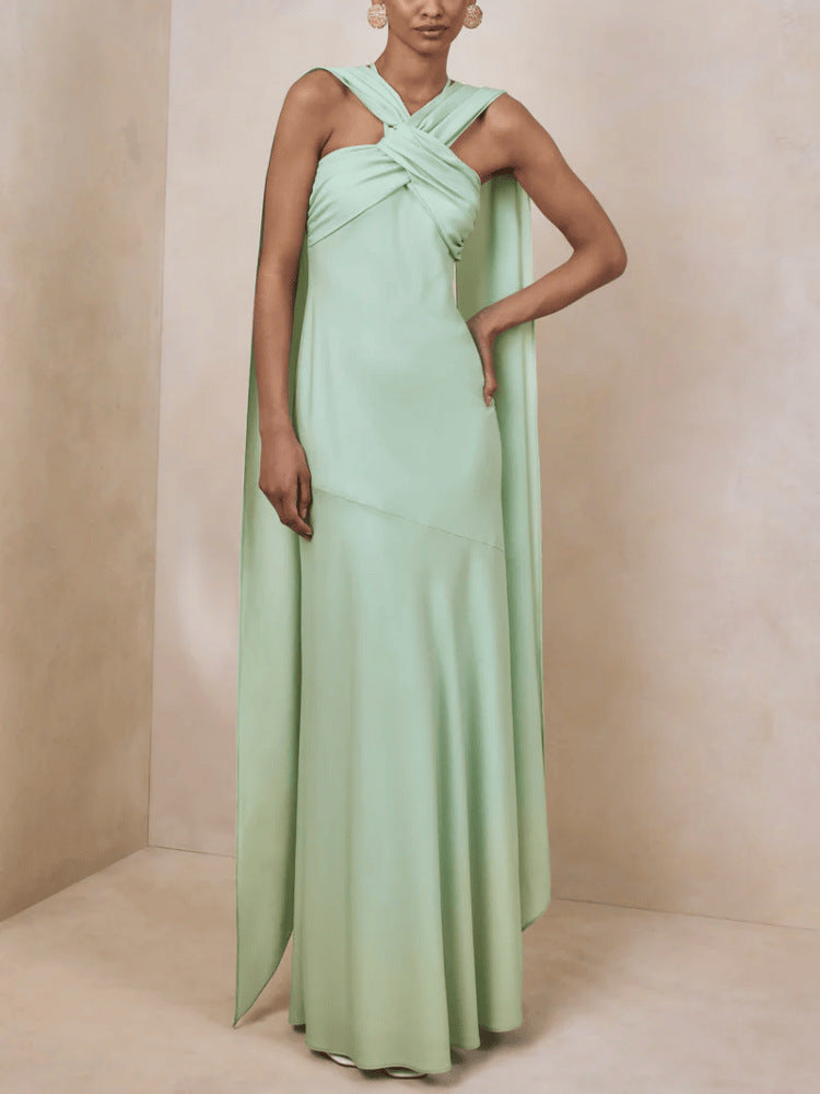 Elegant Strapless Long Dress with Ribbons