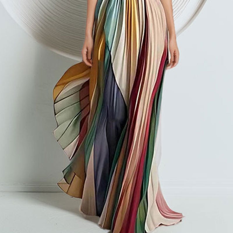 Elegant Strapless Print Long Dress