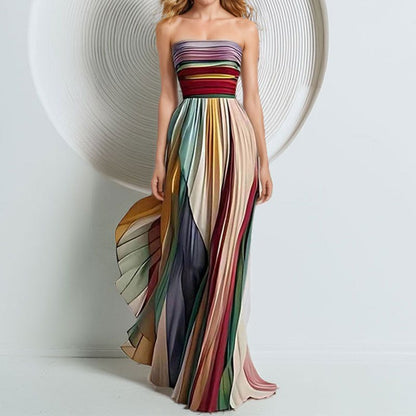 Elegant Strapless Print Long Dress
