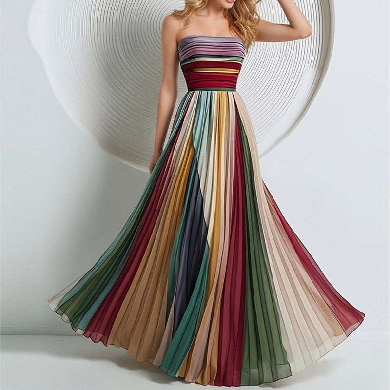 Elegant Strapless Printed Long Dress