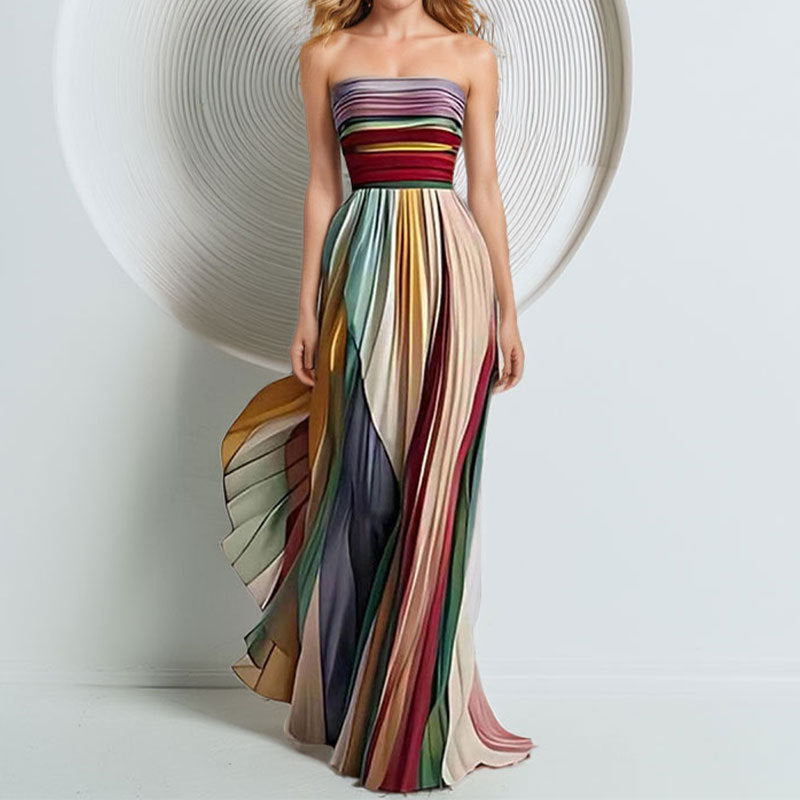 Elegant Strapless Printed Long Dress