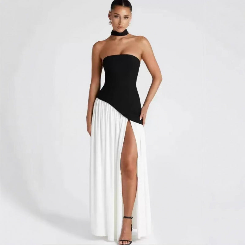 Elegant Strapless Slit Long Dress