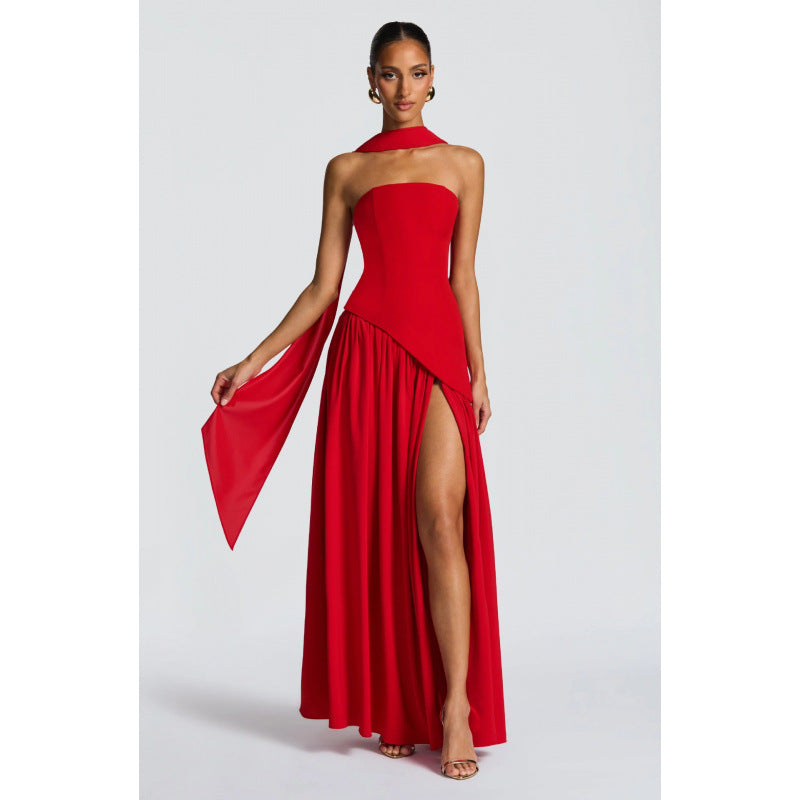 Elegant Strapless Slit Long Dress