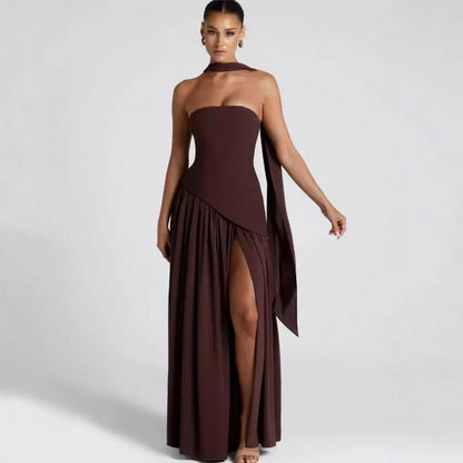 Elegant Strapless Slit Long Dress