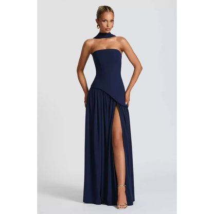 Elegant Strapless Slit Long Dress