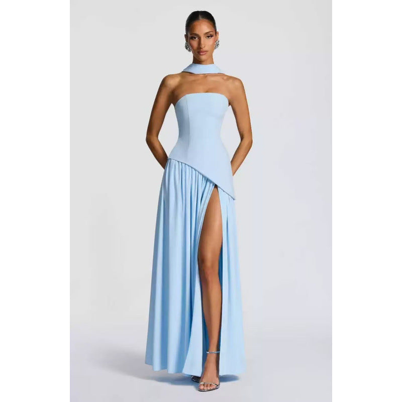 Elegant Strapless Slit Long Dress