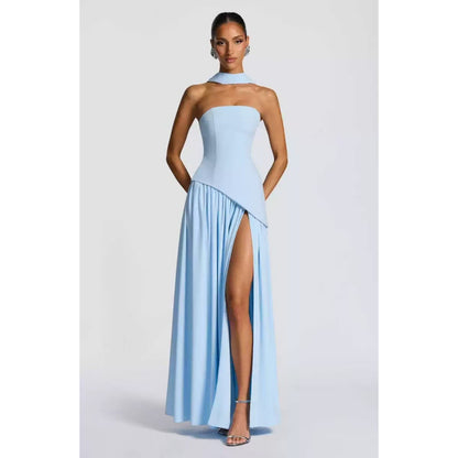 Elegant Strapless Slit Long Dress