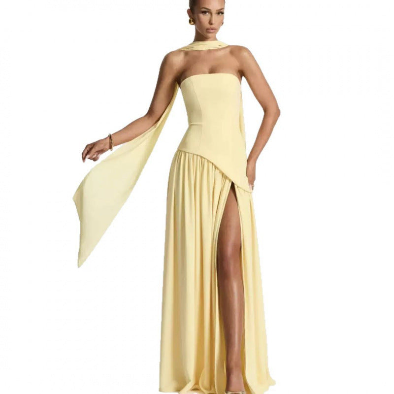 Elegant Strapless Slit Long Dress