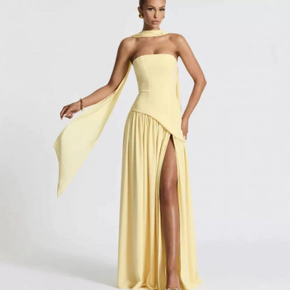 Elegant Strapless Slit Long Dress