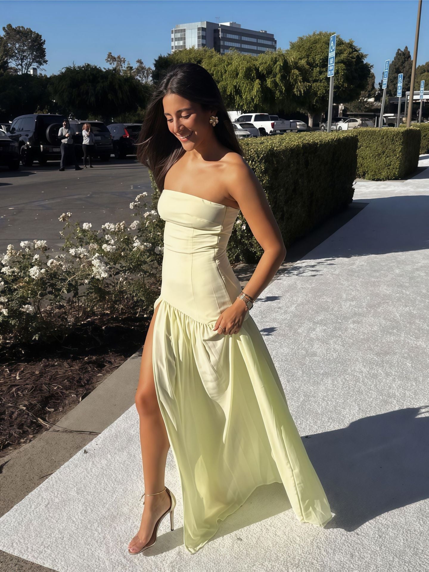 Elegant Strapless Split Long Dress