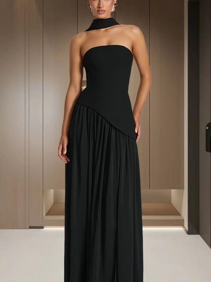 Elegant Strapless Split Long Dress