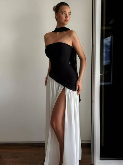 Elegant Strapless Split Long Dress