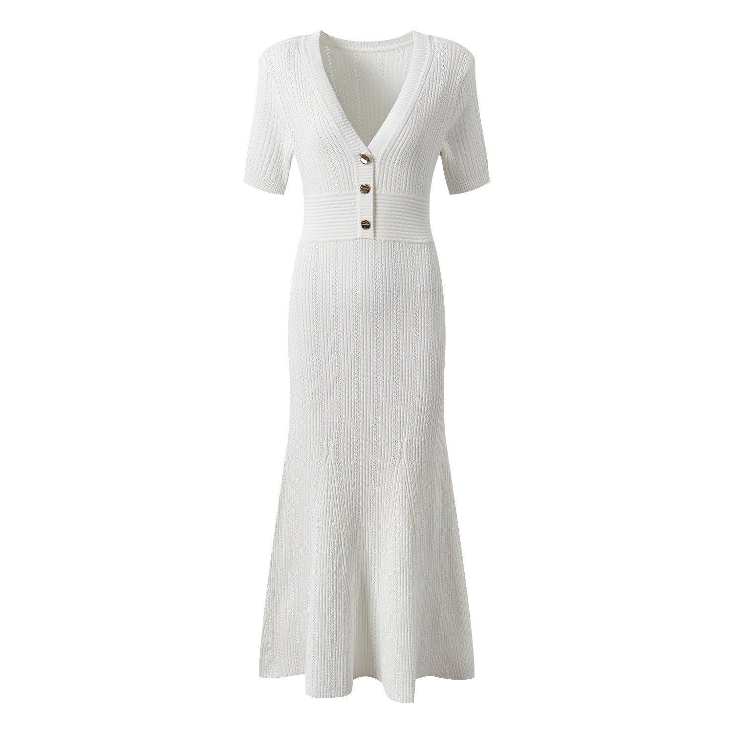 Elegant V-Neck Fishtail Knit Dress