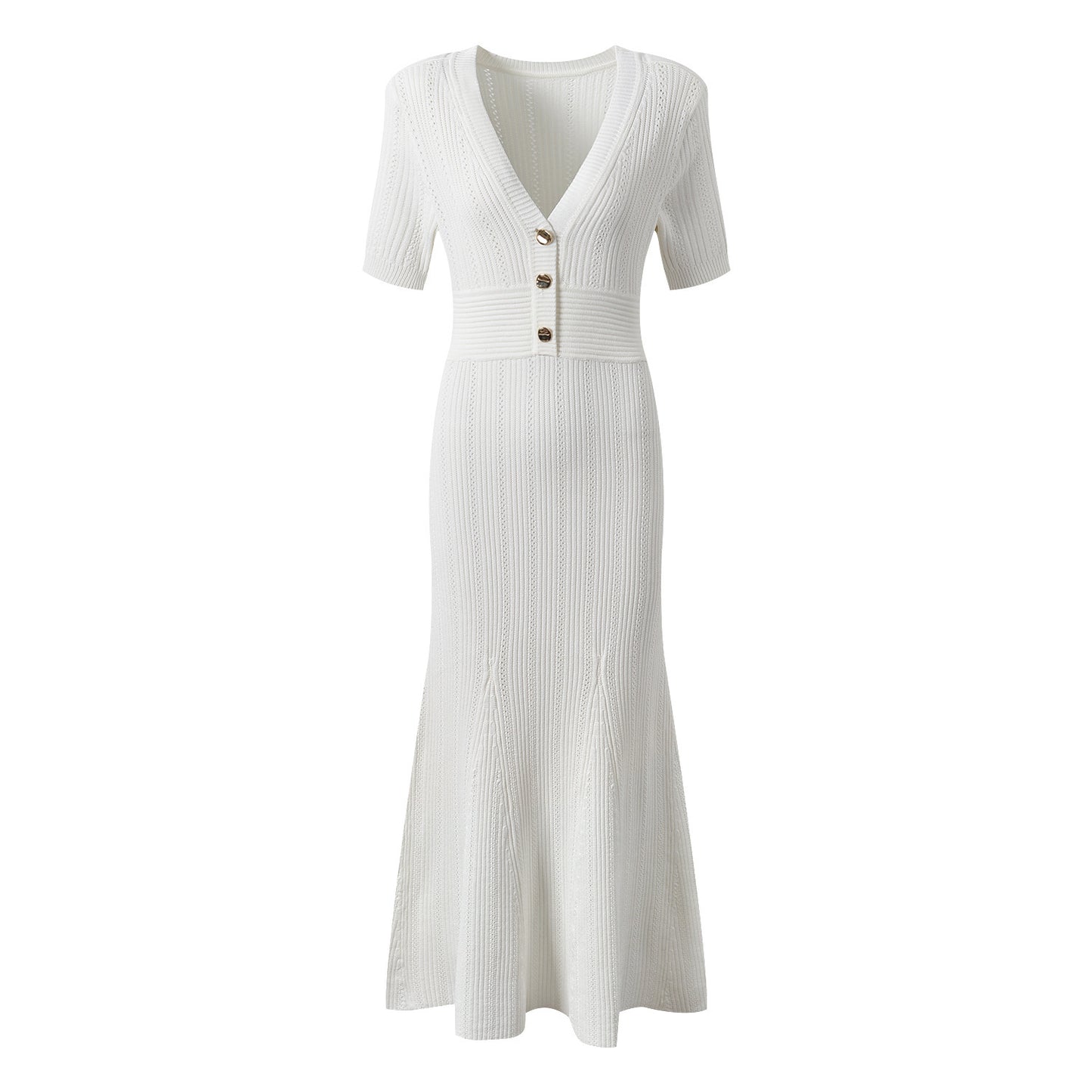 Elegant V-Neck Fishtail Knit Dress