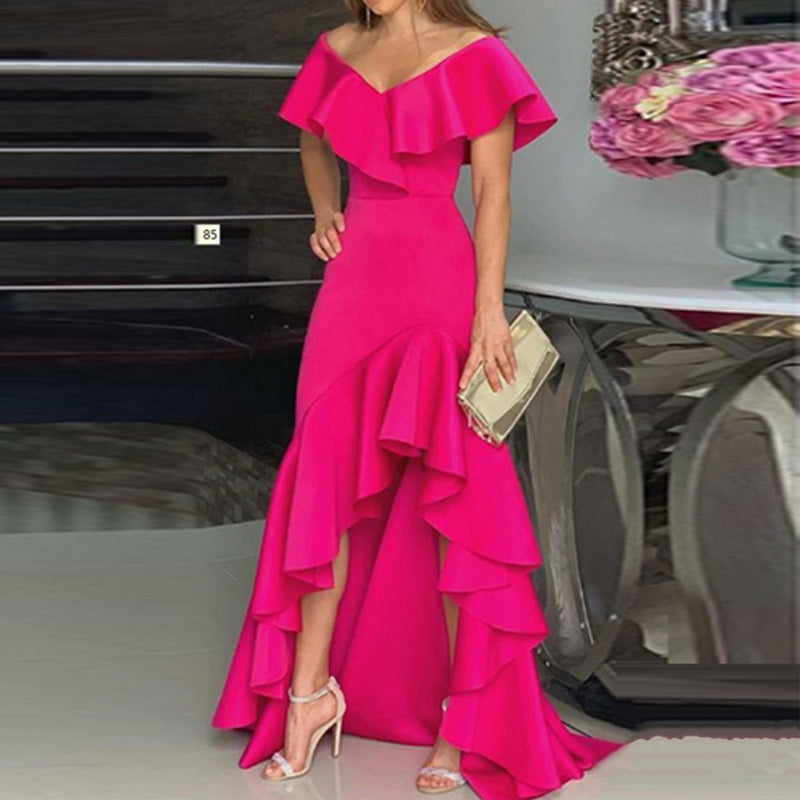Elegant V-neck Flounce Dress