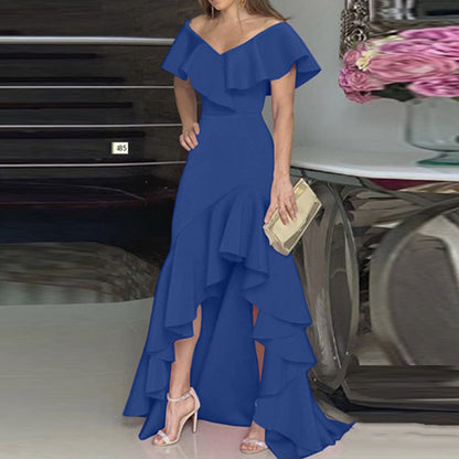 Elegant V-neck Flounce Dress
