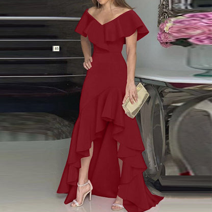 Elegant V-neck Flounce Dress