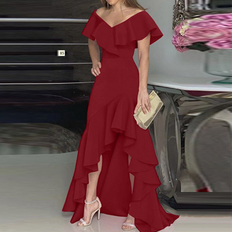 Elegant V-neck Flounce Dress