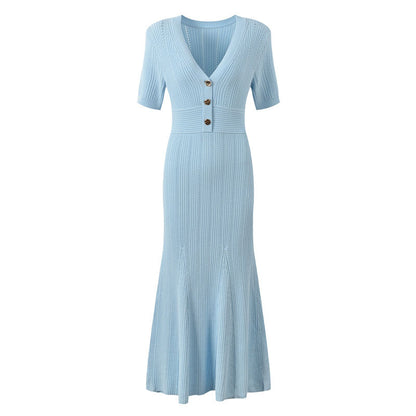 Elegant V-Neck Knitted Dress