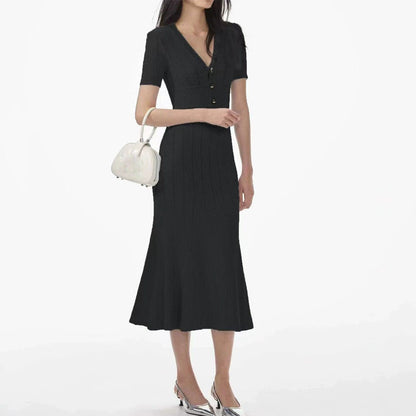Elegant V-Neck Knitted Dress