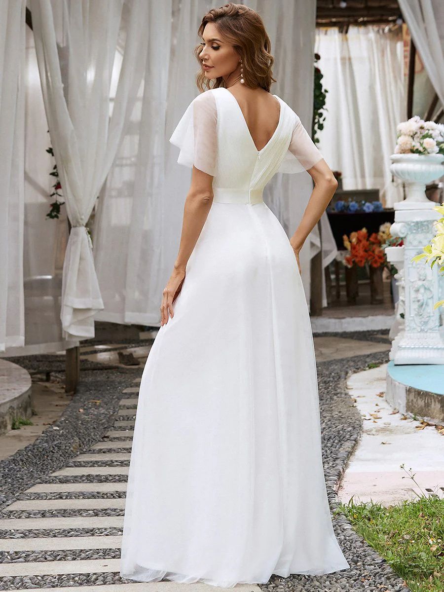 Elegant V-Neck Mesh Evening Dress