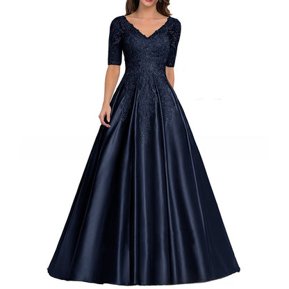 Elegant V-Neck Mid-Sleeve Long Evening Dress