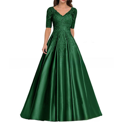 Elegant V-Neck Mid-Sleeve Long Evening Dress