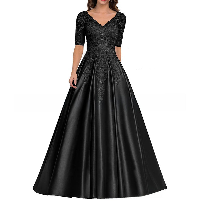 Elegant V-Neck Mid-Sleeve Long Evening Dress