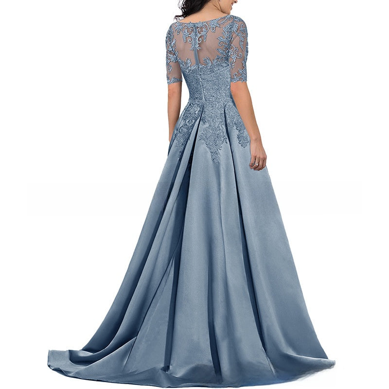 Elegant V-Neck Mid-Sleeve Long Evening Dress