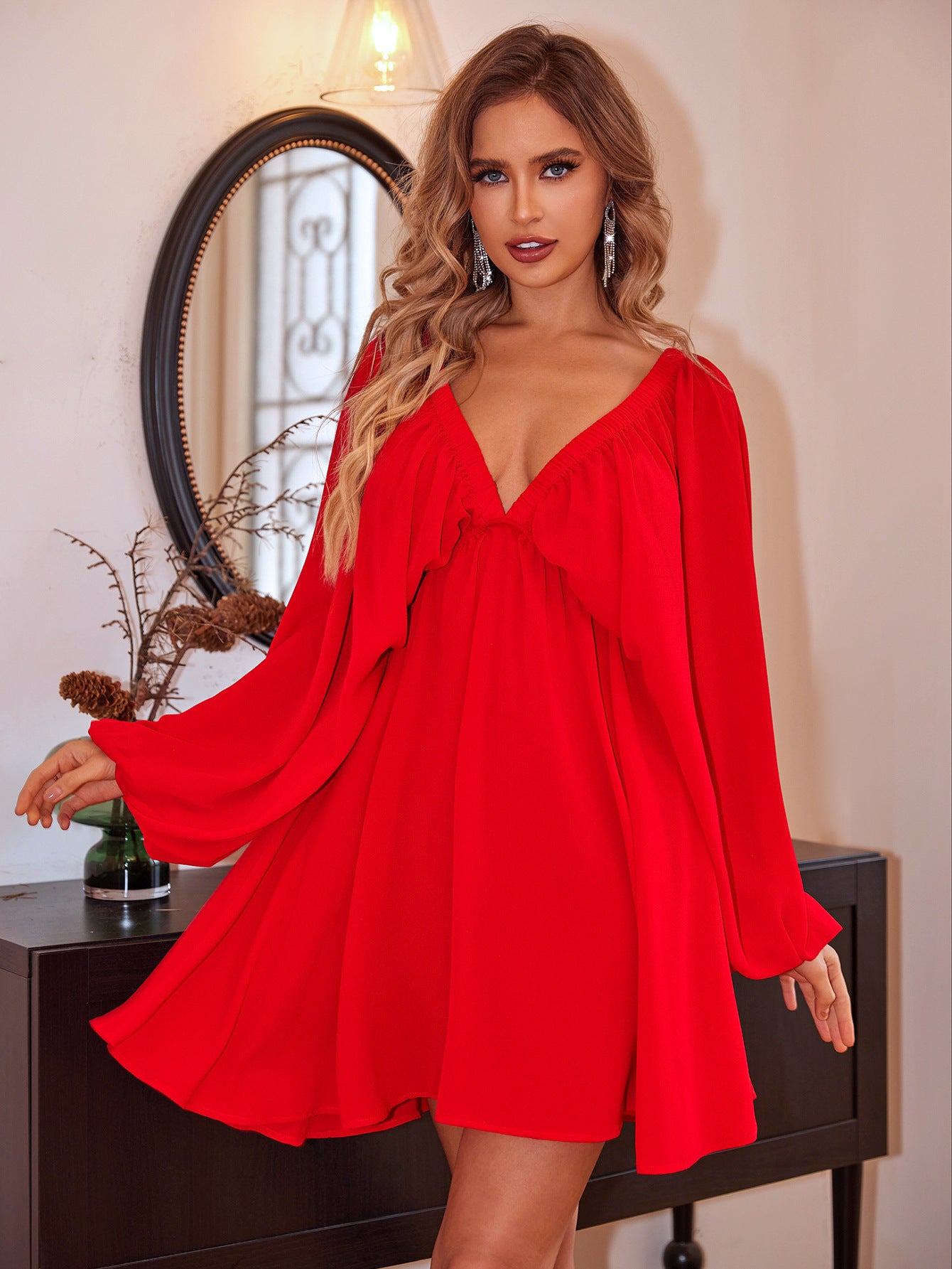 Elegant V-Neck Puff Sleeve Dress