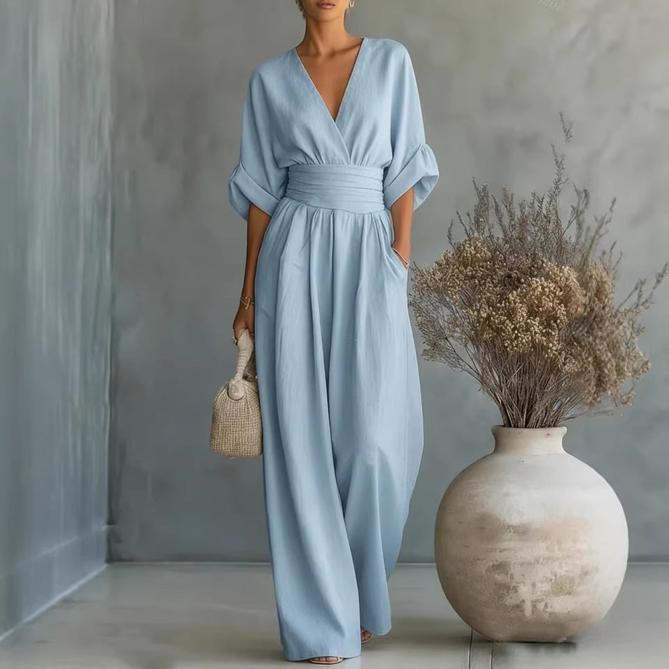 Elegant V-Neck Wide-Leg Jumpsuit