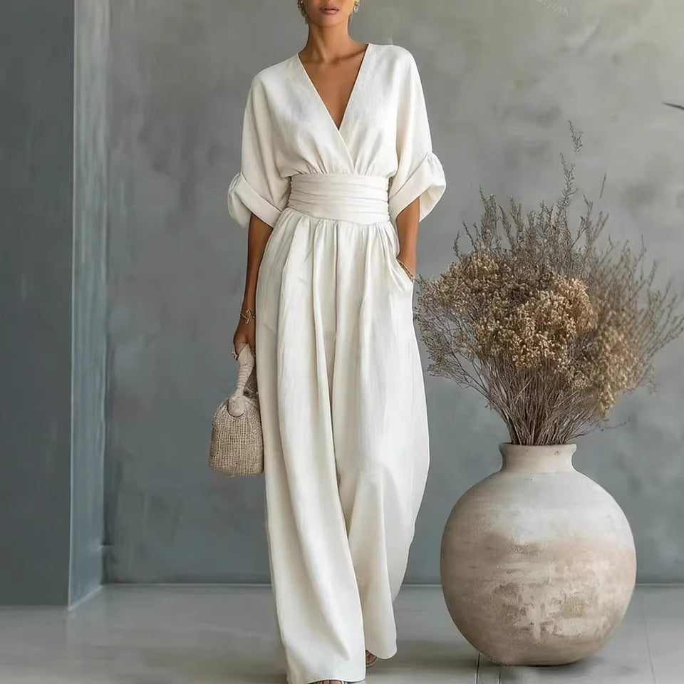 Elegant V-Neck Wide-Leg Jumpsuit