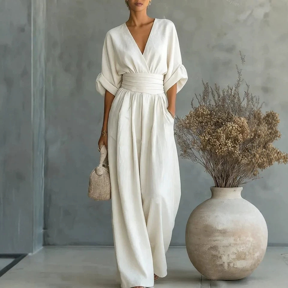 Elegant V-Neck Wide-Leg Jumpsuit