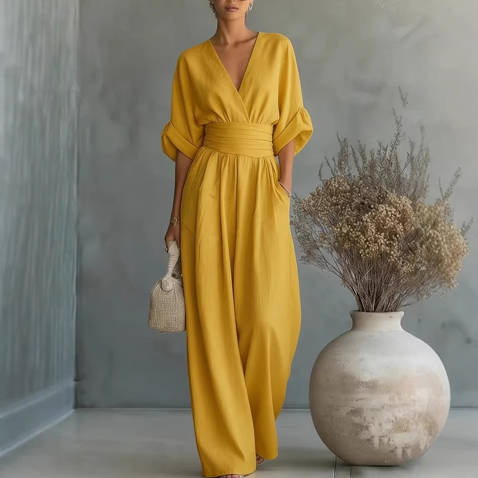 Elegant V-Neck Wide-Leg Jumpsuit