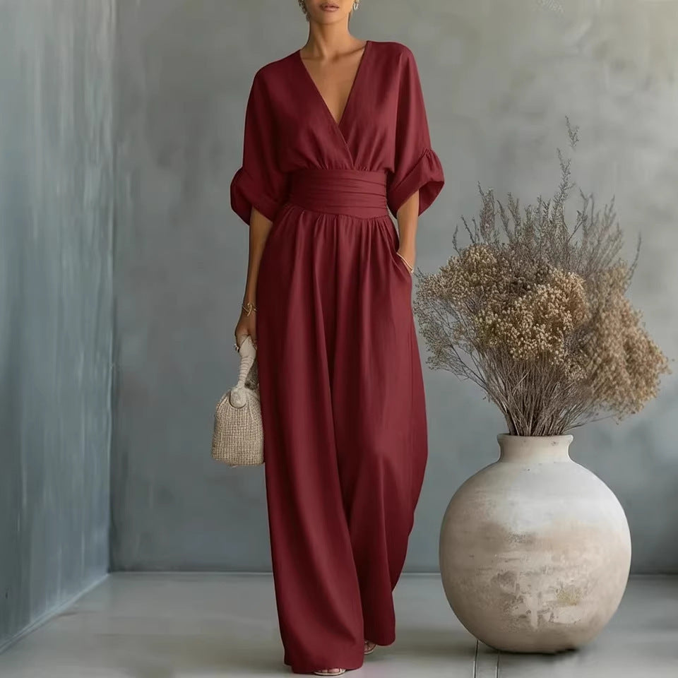 Elegant V-Neck Wide-Leg Jumpsuit