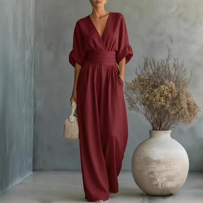 Elegant V-Neck Wide-Leg Jumpsuit