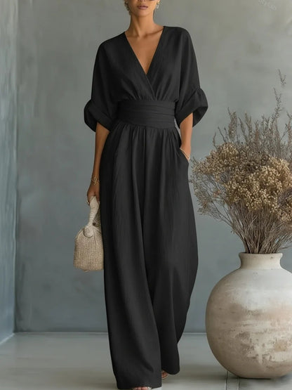 Elegant V-Neck Wide-Leg Jumpsuit