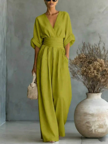 Elegant V-Neck Wide-Leg Jumpsuit