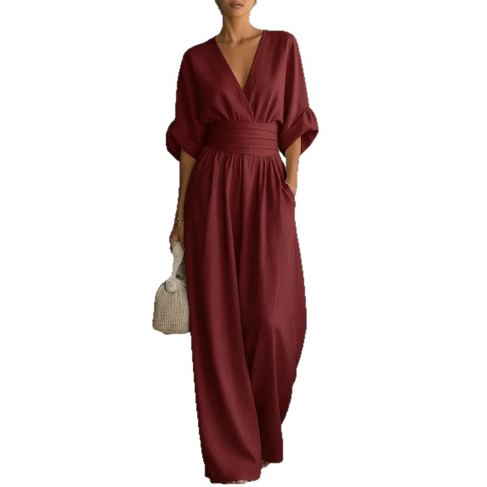 Elegant V-Neck Wide-Leg Jumpsuit