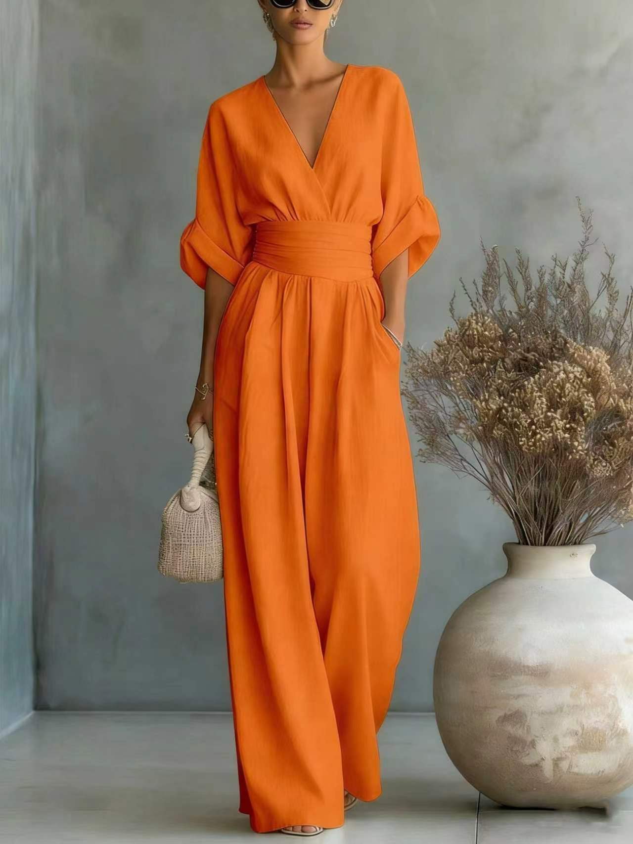 Elegant V-Neck Wide-Leg Jumpsuit