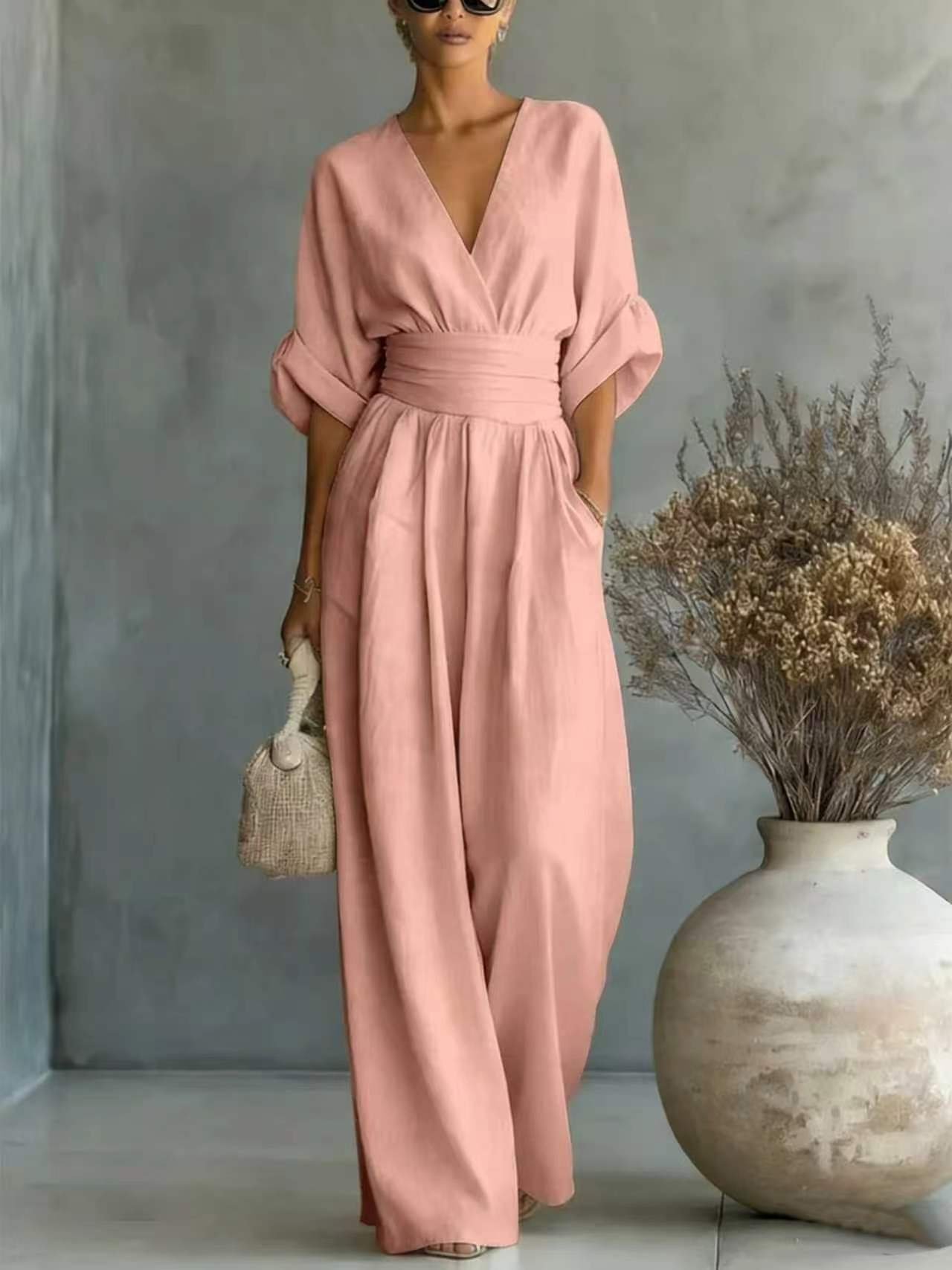 Elegant V-Neck Wide-Leg Jumpsuit